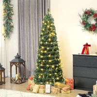 HOMCOM 6 ft Prelit Pop Up Christmas Tree, Collapsible Artificial Xmas Tree with Metal Stand for Holiday Decor, Green(m-8)