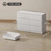 HOMCOM Wide Chest of Drawers, 6 Drawer Dresser for Bedroom, Living Room, Hallway, Modern Clothes Storage Organizer, White(m-3)