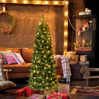 HOMCOM 5 ft Prelit Pop Up Christmas Tree, Collapsible Artificial Xmas Tree with Metal Stand for Holiday Decor, Green(m-1)