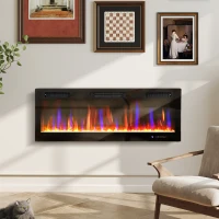 HOMCOM 50" Thin Electric Fireplace, Freestanding, Wall Mounted Fireplace Heater with Eco Mode, Auto Switch, Remote, 1500W(m-8)