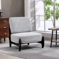 HOMCOM Accent Chair with Rubber Wood Frame, Wide Seat, Modern Chenille Bedroom Chair with Thick Cushion, Grey(m-1)