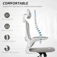 HOMCOM Ergonomic Mesh Office Chair, High Back Desk Chair with Rotatable Headrest, Flip-Up Armrests, Lumbar Support, Grey(m-4)