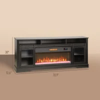 HOMCOM Fireplace TV Stand for TVs Up to 80 Inch, TV Console with Electric Fireplace, Open Storage and Side Cabinets, Black(m-3)