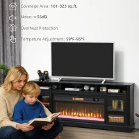 HOMCOM Fireplace TV Stand for TVs Up to 80 Inch, TV Console with Electric Fireplace, Open Storage and Side Cabinets, Black(m-7)