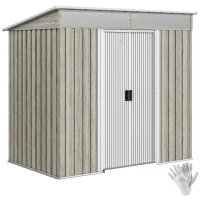Outsunny 6.5x4FT Galvanised Metal Shed with Foundation Kit, Lockable Garden Tool Storage House with Sliding Doors, Vents, Grey(m-11)