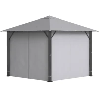 Outsunny 10' x 10' Patio Gazebo Aluminum Frame Outdoor Canopy Shelter with Sidewalls, Vented Roof for Garden, Lawn, Backyard, and Deck, Gray(m-11)