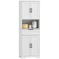 HOMCOM Kitchen Buffet with Hutch, 68" Tall Kitchen Pantry Cabinet with Small Open Counter, 4 Doors, Drawer, White(m-2)