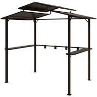 Outsunny 8 x 5ft Hardtop Grill Gazebo with Double Metal Roof, 2 Side Shelves and 4 Cup Holders for Patio Backyard Lawn Deck(m-1)