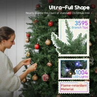 HOMCOM 9ft Prelit Christmas Tree with Full-Spectrum LEDs, Smart App Control, Wide Full Hinged Xmas Tree, Easy Assembly(m-8)