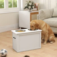 PawHut Raised Pet Feeding Storage Station with 2 Stainless Steel Bowls Base for Large Dogs and Other Large Pets, White(m-2)