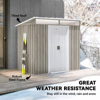 Outsunny 6.5x4FT Galvanised Metal Shed with Foundation Kit, Lockable Garden Tool Storage House with Sliding Doors, Vents, Grey(m-6)