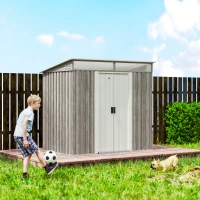 Outsunny 6.5x4FT Galvanised Metal Shed with Foundation Kit, Lockable Garden Tool Storage House with Sliding Doors, Vents, Grey(m-10)