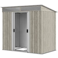 Outsunny 6.5x4FT Galvanised Metal Shed with Foundation Kit, Lockable Garden Tool Storage House with Sliding Doors, Vents, Grey(m-2)