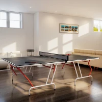 Soozier Full Size Table Tennis Table, Folding Ping Pong Table with Paddles and Balls, Charcoal Gray(m-7)