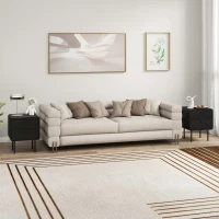 HOMCOM Modern Bedside Tables Set of 2, 2 Pieces Nightstands with 2 Storage Drawers and Steel Legs for Bedroom, Black Wood Grain(m-8)