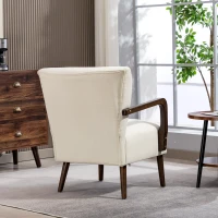 HOMCOM Accent Chair with Wooden Legs, Linen Fabric Armchair with Thick Padding, Comfy Chair for Living Room, Cream White(m-9)