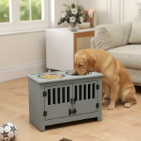 PawHut Dog Food Storage Cabinet with Bowls & Dog Feeding Station, Gray(m-2)