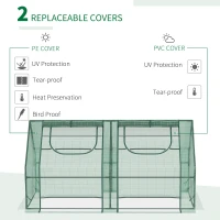 Outsunny 6' x 3' x 3' Portable Mini Greenhouse, Garden Green House Kit with 2 PE/Plastic Covers, Steel Frame and 2 Roll Up Zipper Windows, Dark Green(m-6)