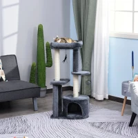PawHut Cat Tree Cat Funiture Tower Multi-Level 1 Condo 1 Perch Sisal-Covered Scratching Post, Climbing Activity Stable Toys, Included Simply Style Height 39", Grey(m-1)