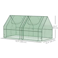 Outsunny 6' x 3' x 3' Portable Mini Greenhouse, Garden Green House Kit with 2 PE/Plastic Covers, Steel Frame and 2 Roll Up Zipper Windows, Dark Green(m-3)