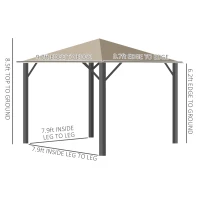 Outsunny 10' x 10' Patio Gazebo Aluminum Frame Outdoor Canopy Shelter with Sidewalls, Vented Roof for Garden, Lawn, Backyard, and Deck, Khaki(m-3)