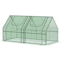 Outsunny 6' x 3' x 3' Portable Mini Greenhouse, Garden Green House Kit with 2 PE/Plastic Covers, Steel Frame and 2 Roll Up Zipper Windows, Dark Green(m-2)