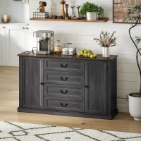 HOMCOM Farmhouse Sideboard with Charging Station, 58" Buffet Cabinet, Kitchen Storage Cabinet with 4 Drawers, 2 Doors, Black(m-1)