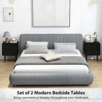 HOMCOM Modern Bedside Tables Set of 2, 2 Pieces Nightstands with 2 Storage Drawers and Steel Legs for Bedroom, Black Wood Grain(m-4)