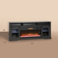 HOMCOM Fireplace TV Stand for TVs Up to 80 Inch, TV Console with Electric Fireplace, Open Storage and Side Cabinets, Gray(m-3)