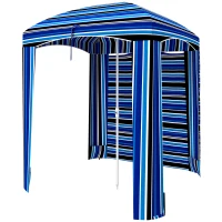Outsunny 5.8' x 5.8' Cabana Umbrella with Walls, Vents, Ruffles, Carry Bag, Beach Umbrella, Blue Stripe(m-1)
