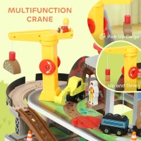 Qaba 79Pcs Wooden Train Set Mine Themed with Crane, Helicopter, Track & Accessories, for Boys & Girls 3+ Years Old(m-10)