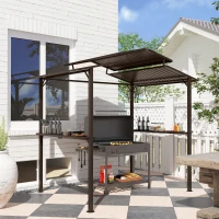 Outsunny 8 x 5ft Hardtop Grill Gazebo with Double Metal Roof, 2 Side Shelves and 4 Cup Holders for Patio Backyard Lawn Deck(m-10)