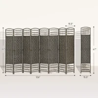 HOMCOM 8 Panel Folding Room Divider Portable Privacy Screen Wave Fiber Room Partition for Home Office Dark Gray(m-3)