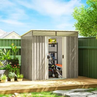 Outsunny 6.5x4FT Galvanised Metal Shed with Foundation Kit, Lockable Garden Tool Storage House with Sliding Doors, Vents, Grey(m-8)