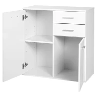 HOMCOM High Gloss Sideboard with 2 Drawers and 2 Doors, Buffet Cabinet with Adjustable Shelf, Coffee Bar Cabinet with Storage, White(m-13)