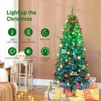 HOMCOM 5ft Artificial Christmas Tree with Colorful DIY Synchronized Lights, Remote, Hinged Slim Fir with Daily Timer(m-6)