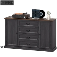 HOMCOM Farmhouse Sideboard with Charging Station, 58" Buffet Cabinet, Kitchen Storage Cabinet with 4 Drawers, 2 Doors, Black(m-2)