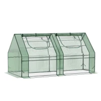 Outsunny 6' x 3' x 3' Portable Mini Greenhouse, Garden Green House Kit with 2 PE/Plastic Covers, Steel Frame and 2 Roll Up Zipper Windows, Dark Green(m-11)