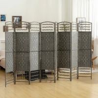 HOMCOM 8 Panel Folding Room Divider Portable Privacy Screen Wave Fiber Room Partition for Home Office Dark Gray(m-10)
