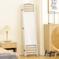 HOMCOM 8 Panel Folding Room Divider Portable Privacy Screen Wave Fiber Room Partition for Home Office White(m-9)