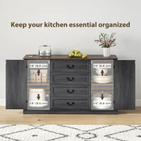 HOMCOM Farmhouse Sideboard with Charging Station, 58" Buffet Cabinet, Kitchen Storage Cabinet with 4 Drawers, 2 Doors, Black(m-5)