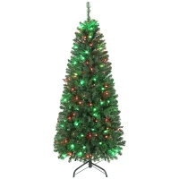 HOMCOM 5ft Artificial Christmas Tree with Colorful DIY Synchronized Lights, Remote, Hinged Slim Fir with Daily Timer(m-11)