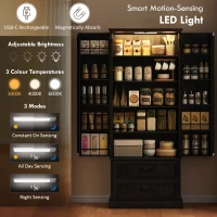 HOMCOM 72" LED Kitchen Pantry Cabinet, Buffet Storage Cabinet with 10 Door Shelves, 2 Drawers and Adjustable Shelves, Black(m-4)