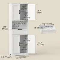 HOMCOM Kitchen Buffet with Hutch, 68" Tall Kitchen Pantry Cabinet with Small Open Counter, 4 Doors, Drawer, White(m-3)