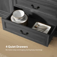 HOMCOM Farmhouse Sideboard with Charging Station, 58" Buffet Cabinet, Kitchen Storage Cabinet with 4 Drawers, 2 Doors, Black(m-6)