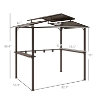 Outsunny 8 x 5ft Hardtop Grill Gazebo with Double Metal Roof, 2 Side Shelves and 4 Cup Holders for Patio Backyard Lawn Deck(m-3)
