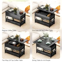 HOMCOM Modern Coffee Table, Lift Top Center Table with Fabric Drawers and Hidden Storage for Living Room, Distressed Black(m-4)