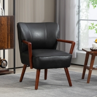 HOMCOM Accent Chair, Modern Armchair, Faux Leather Upholstered Living Room Chair with Wood Legs and Wide Padded Seat, Black