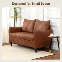 HOMCOM 55" Loveseat Sofa, Small 2 Seater Couch with Solid Wood Legs, Modern PU Leather Upholstered Sofa for Small Spaces, Brown(m-6)