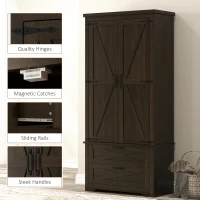 HOMCOM Farmhouse Kitchen Pantry Storage Cabinet, 64" Freestanding Kitchen Pantry Cabinet with Drawers, Distressed Dark Brown(m-9)